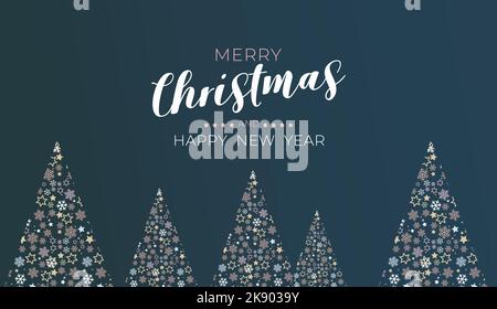 Frohe Weihnachten und ein glückliches neues Jahr festliches Design mit weihnachtsbäumen. Weihnachtsdekoration. Vektorgrafik. Stock Vektor