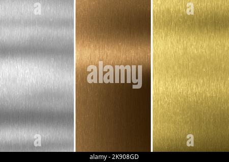 Genähte Strukturen aus Aluminium, Bronze und Messing. 3D Rendern Stockfoto
