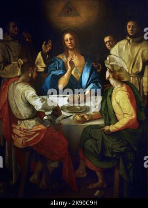 Abendessen in Emmaus Jacopo Carucci, bekannt als Pontormo (Pontorme, Empoli, 1494 – Florenz, 1552), Florenz, Italien. ( Das Gemälde ist inspiriert von der Gravur desselben Motivs in Dürers Serie kleine Passion. ) Stockfoto