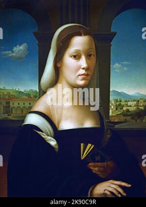 Frauenporträt, Uffizien, Florenz, von Giuliano Bugiardini 1475 –1555 Italienischer Maler und Zeichner, der im Stil der Spätrenaissance, bekannt als Manierismus, arbeitet. Stockfoto