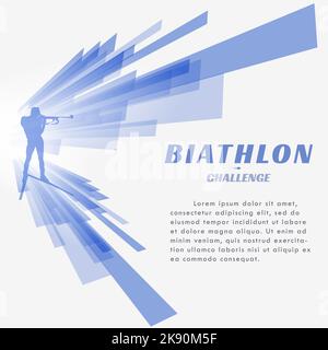 Biathlon Challenge Banner mit abstraktem Hintergrund. Silhouette des Biathlon-Athleten. Design für Winterspiele. Vektorgrafik. Stock Vektor