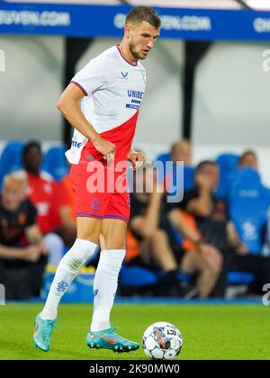 LEUVEN, BELGIEN - 2. AUGUST: Rabbi Matondo der Rangers läuft mit dem Ball während des UEFA Champions League Qualifikationsspiel zwischen Royale Union Saint Gilloise und Rangers am 2. August 2022 beim King Power in Den Dreef in Leuven, Belgien (Foto: Joris Verwijst/Orange Picles) Stockfoto