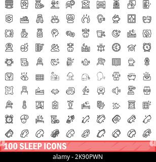 100 Sleep-Symbole eingestellt. Skizzieren Sie die Darstellung von 100 Sleep-Symbolen, die auf weißem Hintergrund isoliert sind Stock Vektor