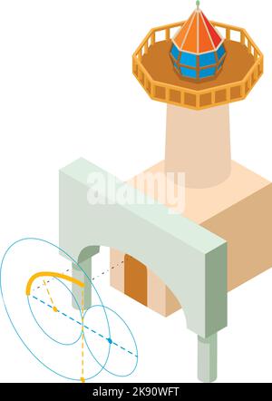 Konstruktionskonzept Icon isometrischer Vektor. Arch-Projekt und Leuchtturmgebäude. Planung, Bau, Wiederaufbau Stock Vektor