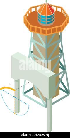 Konstruktionsprojekt Symbol isometrischer Vektor. Arch-Projekt und Leuchtturmgebäude. Planung, Bau, Wiederaufbau Stock Vektor