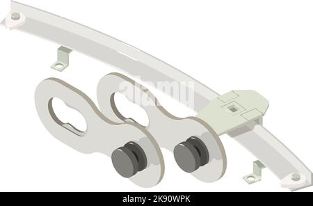 Isometrischer Vektor für Ersatzsymbole. PowerLock Kettenstecker und Fensterheber. Kfz- und Fahrrad-Ersatzteile Stock Vektor