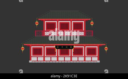 Ein zweistöckiges traditionelles chinesisches Gebäude auf grauem Hintergrund Stock Vektor