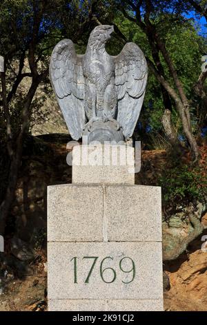 Der französische Kaiseradler auf dem Geburtsjahr von Napoleon I. (1769-1821), Kaiser der Franzosen, in Ajacio (Corse-du-Sud), Frankreich Stockfoto