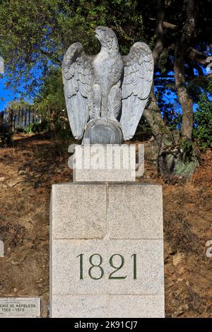 Der französische Kaiseradler auf der Oberseite des Todesjahres von Napoleon I. (1769-1821), Kaiser der Franzosen, in Ajacio (Corse-du-Sud), Frankreich Stockfoto