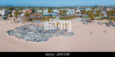 Luftaufnahme des Skateparks des Venice Beach in LA, Kalifornien. Stockfoto