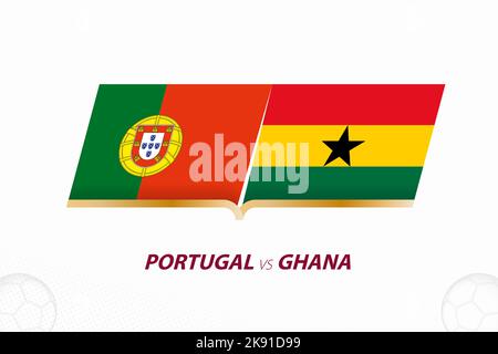 Portugal gegen Ghana im Fußballwettbewerb, Gruppe A. gegen Icon im Fußballhintergrund. Sport-Vektor-Symbol. Stock Vektor