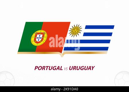 Portugal gegen Uruguay im Fußballwettbewerb, Gruppe A. gegen Icon im Fußballhintergrund. Sport-Vektor-Symbol. Stock Vektor