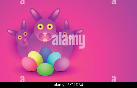 Ein ostermotiv mit Hasen und bunten Eiern Stock Vektor