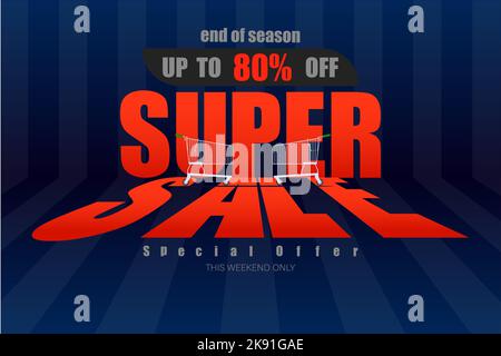 Ein Poster-Design mit bis zu 80 % Sonderangebot in dunkelblauem Farbton Stock Vektor