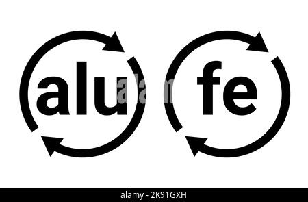 Aluminium Recycling Symbol Logo Symbol eco fe Metall Stahl Piktogramm isoliert. Stock Vektor