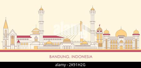 Cartoon Skyline Panorama der Stadt Bandung, Indonesien - Vektor-Illustration Stock Vektor