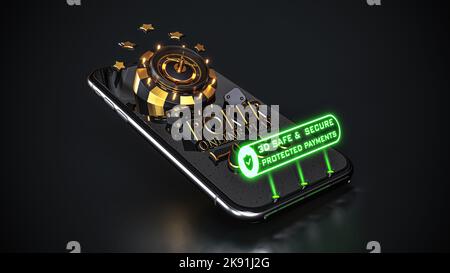 3D Rendering von Smartphones und Online Casino Stockfoto