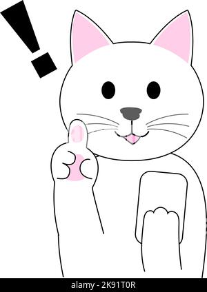 Eine weiße Katze, die mit einem Finger gestikelt: Weißer Hintergrund Stockfoto