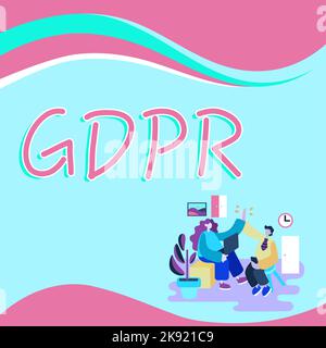 Schild mit der DSGVO. Internet-Konzept-Verordnung im EU-Recht zu Datenschutz und Privatsphäre in der Europäischen Union Illustration Kollegen klatschen die Hände hinein Stockfoto