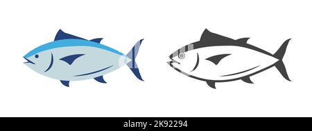 Abbildung des Symbols für das Thunfisch-Logo. Logo der Lachs-Thunfisch-Fischlinie mit Symbol für Meeresfrüchte Stock Vektor