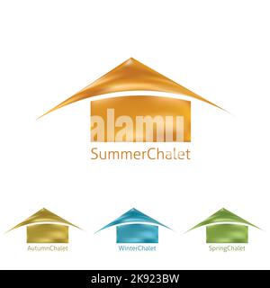 Vorlage aus einfachem Logo mit abstraktem Chalet. Vektorgrafik Logo für Immobilienunternehmen. CMMK-Farben Stock Vektor