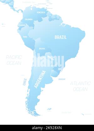 Südamerika Karte detaillierte politische Karte mit Lables Stock Vektor