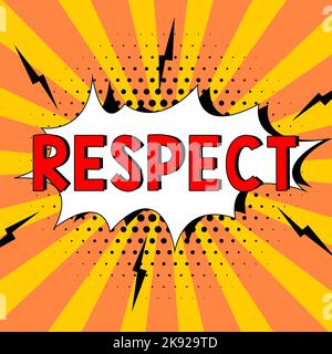 Zeichen mit Respekt. Konzept Bedeutung Gefühl der tiefen Bewunderung oder etwas durch ihre Fähigkeiten entwurzelte Design Zeichnung einiger Comic-Rahmen als Stockfoto