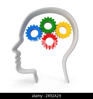 Gehirnfunktion und Intelligenz , Dies ist ein 3D gerendertes computergeneriertes Bild. Isoliert auf Weiß. Stockfoto