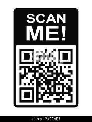 QR-Code im Rahmen mit Text Scan Me. Vorlage von Quick-Responce Matrix-Barcode mit Daten lesbar von Handy-Kamera. Vektorgrafik auf weißem Hintergrund isoliert Stock Vektor