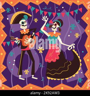 Handgezeichnete flache Dia de muertos Vektor-Design-Illustration Stock Vektor