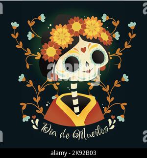 Handgezeichnete flache Dia de muertos Vektor-Design-Illustration Stock Vektor
