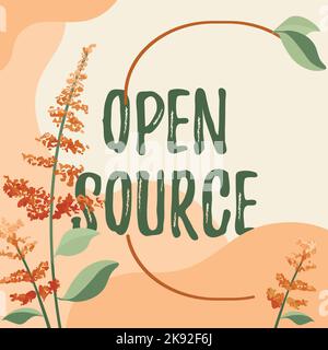 Inspiration zeigt Zeichen Open Source. Internet Concept enthält den Quellcode, der geändert und erweitert werden kann Stockfoto