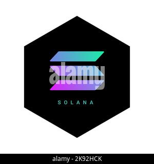 Münzsymbol mit Solana-Logo. Isoliertes vektorsymbol für kryptowährung-Token von solana. Sol Blockchain Crypto Bank. Stock Vektor