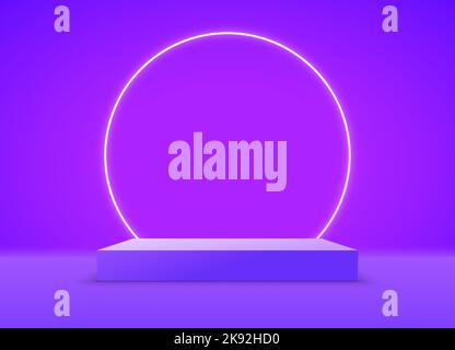 Produkt Podium Hintergrund 3D Display-Stand Neon Kreis Raum. Podium Produktszene lila Hintergrund anzeigen. Stock Vektor