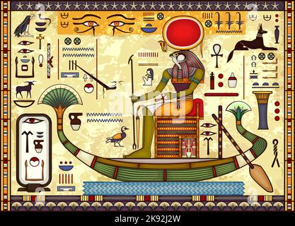 Altes ägypten Hintergrund.Ägyptische Hieroglyphe und Symbol.Alte Kultur singen und Symbol. Stock Vektor