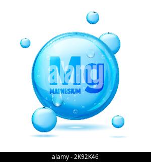 Magnesiumergänzung B6 Vitaminfutter Illustration Symbol. Abbildung: Mg Kaliummineral blau 3D Magnesium. Stock Vektor