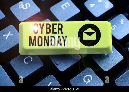 Schreiben Anzeige Text Cyber Monday. Business Overview ein Tag, an dem E-Commerce-Websites ein besonderes Angebot für Käufer bieten Stockfoto