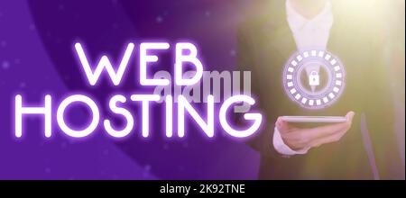 Textüberschrift mit Web-Hosting. Business Showcase Business ermöglicht den Zugriff auf einen Server, um Daten auf einer Website zu speichern Stockfoto