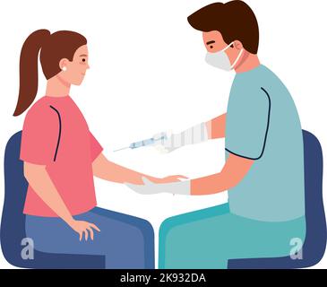 Männlicher Arzt, der den Impfstoff des Patienten anwendet Stock Vektor