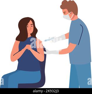 Arzt, der den Impfstoff des Patienten anwendet Stock Vektor