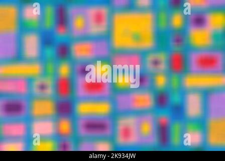 Unschärfe, Hintergrund und farbenfrohe Bilder einer ursprünglichen Zusammenfassung Stockfoto