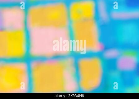 Unschärfe, Hintergrund und farbenfrohe Bilder einer ursprünglichen Zusammenfassung Stockfoto