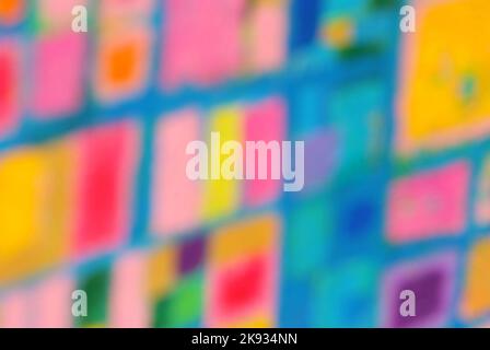 Unschärfe, Hintergrund und farbenfrohe Bilder einer ursprünglichen Zusammenfassung Stockfoto