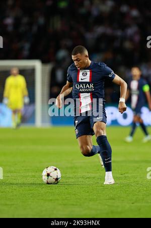 Paris, Frankreich - 25/10/2022, Kylian Mbappe von PSG während der UEFA Champions League, Gruppe H Fußballspiel zwischen Paris Saint-Germain und Maccabi Haifa am 25. Oktober 2022 im Parc des Princes Stadion in Paris, Frankreich - Foto Elyse Lopez / DPPI Stockfoto