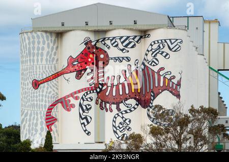 Red Dragon Silo Art, Albany, WA, Australien Stockfoto