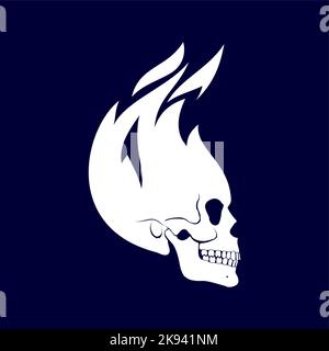 White Burning Skull Profil Design-Element auf weißem Hintergrund Stock Vektor