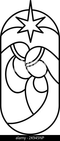 Vektor Weihnachten christliche religiöse Krippe des Baby Jesus mit Maria und Joseph. Skizze zur Abbildung des Logo-Symbols. Doodle Hand gezeichnet mit schwarz Stock Vektor