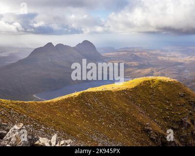 Suilven von Canisp in, Assynt, Schottland, Großbritannien. Stockfoto