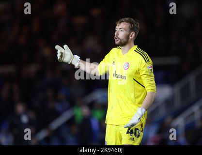 Peterborough, Großbritannien. 25. Oktober 2022. Toby Savin (AS) beim Peterborough United gegen Accrington Stanley EFL League One Match im Weston Homes Stadium, Peterborough, Cambridgeshire. Kredit: Paul Marriott/Alamy Live Nachrichten Stockfoto