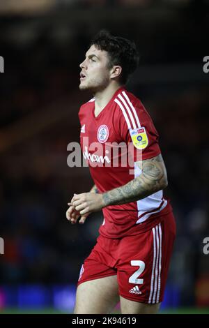 Peterborough, Großbritannien. 25. Oktober 2022. Mitch Clark (AS) beim Peterborough United gegen Accrington Stanley EFL League One Match im Weston Homes Stadium, Peterborough, Cambridgeshire. Kredit: Paul Marriott/Alamy Live Nachrichten Stockfoto